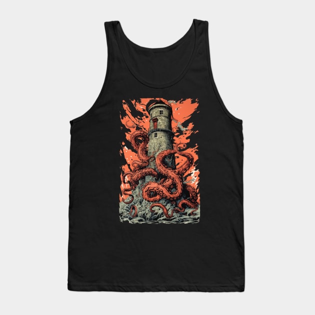 Eldritch Illumination - Lovecraftian Lighthouse Tank Top by SzlagRPG